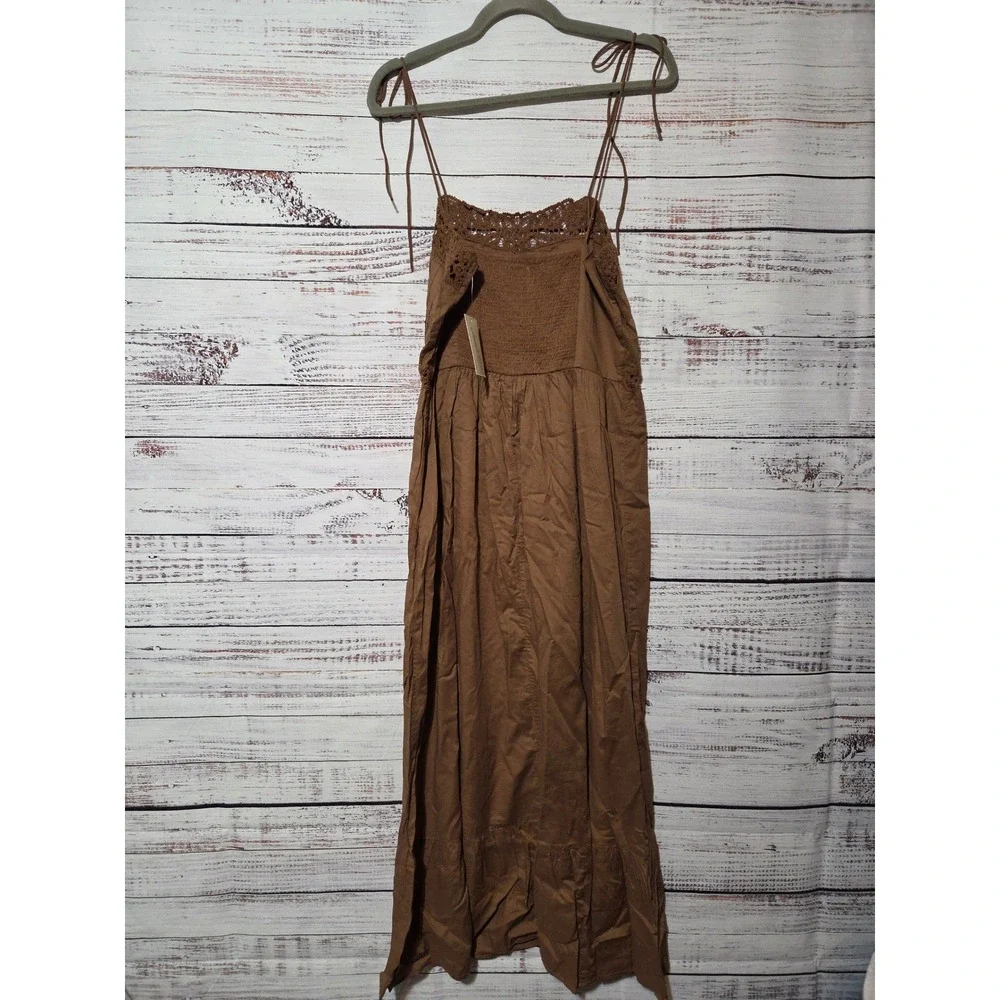 Universal Thread Brown Cotton Crochet Lace Midi Dress Smocked Back NWT Medium